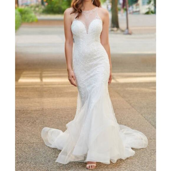Enchanting by Mon Cherie Wedding Size 16 Halter Mermaid Beaded NWT - Picture 2 of 11
